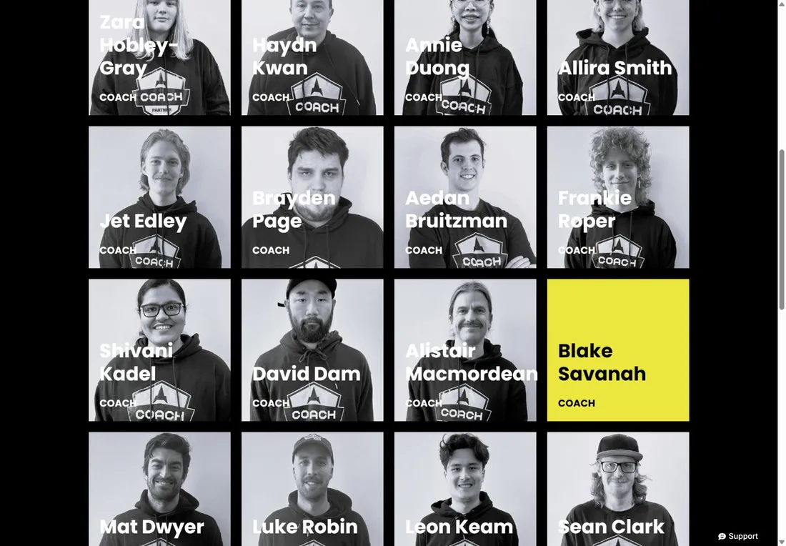 CRANK coach directory showing team photographs and links to individual coach profiles