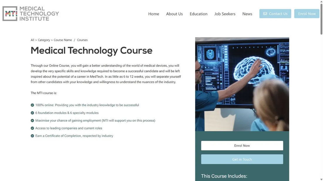 Medical Tech course page with information for prospective students