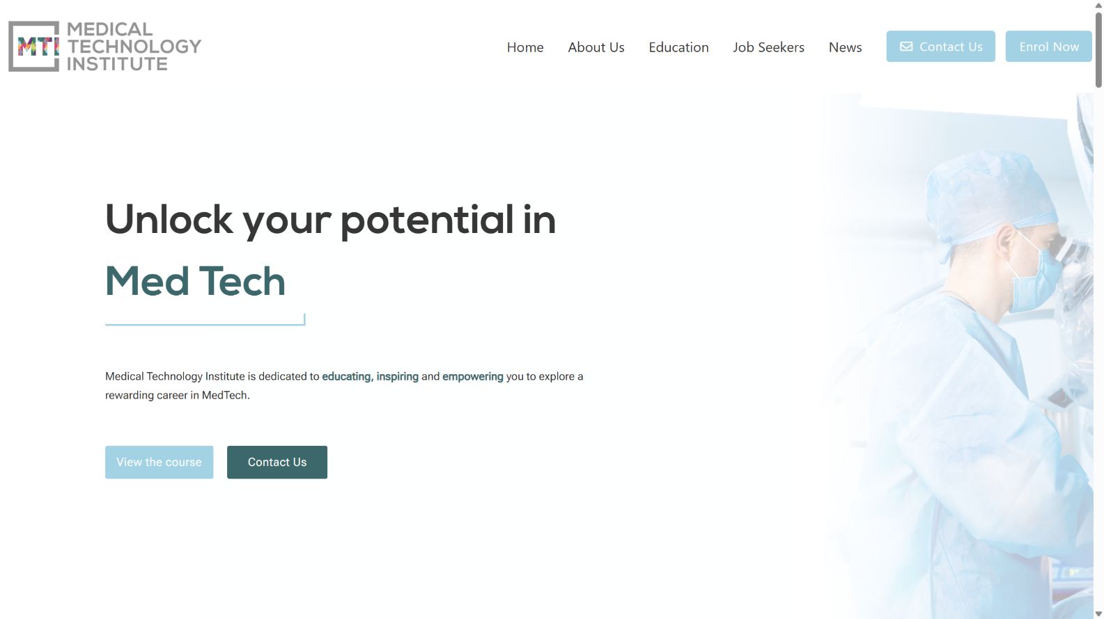 Medical Tech homepage showing its education offering
