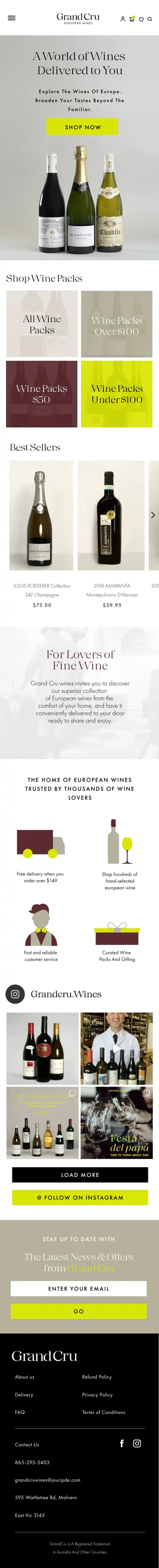 Archived Grand Cru mobile design showing the wine shop