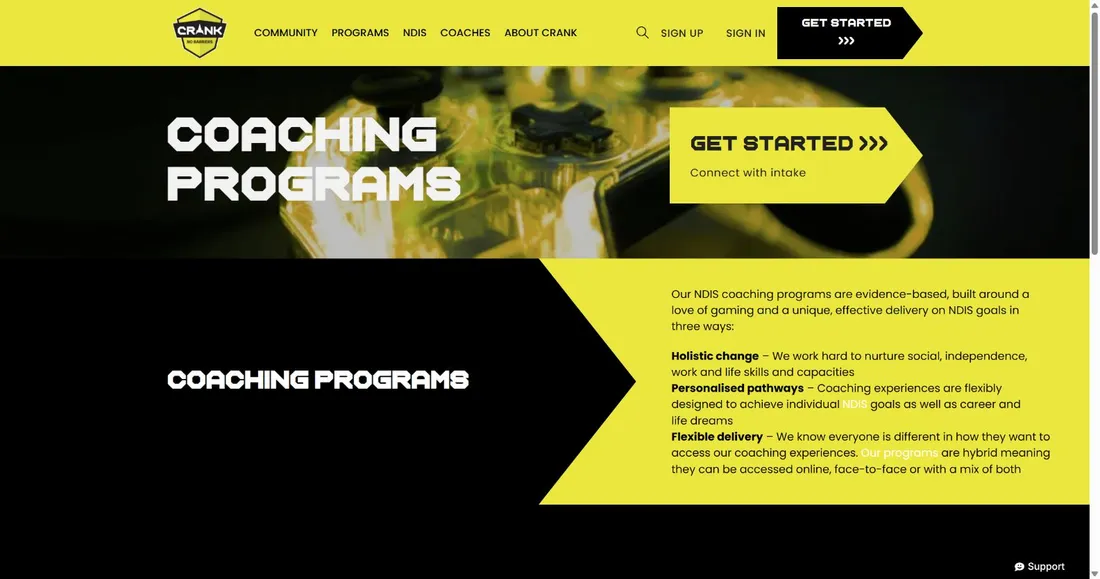 CRANK coaching programmes page with its introduction and programme information