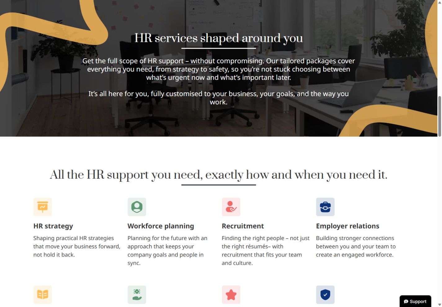 Breakwall HR service section with navy, gold and service categories