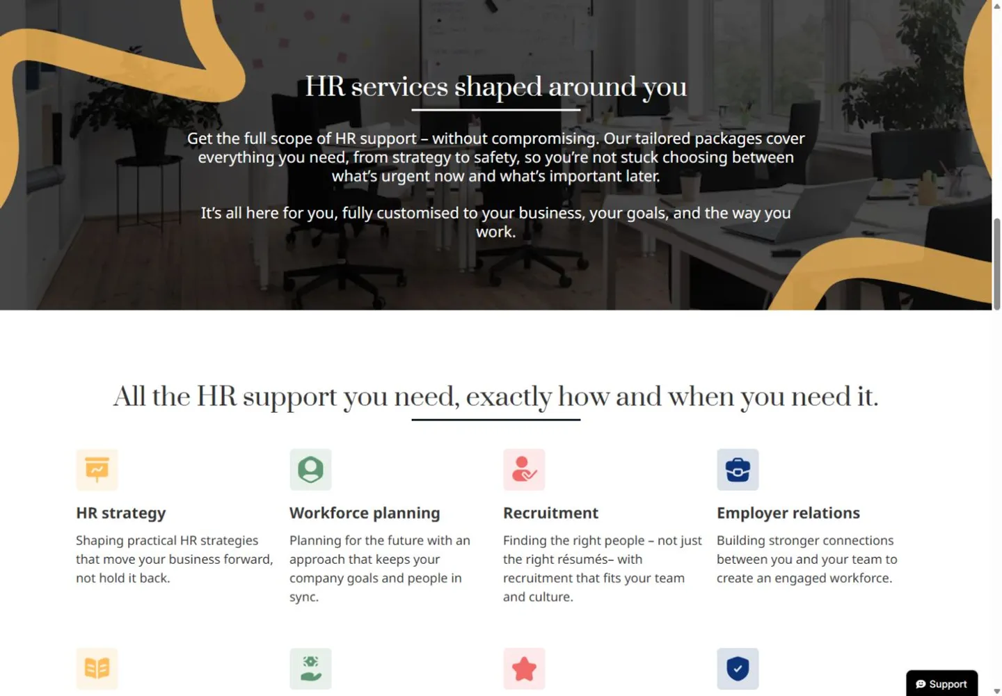 Breakwall HR service section with navy, gold and service categories