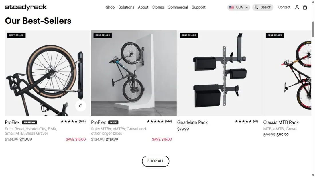 Steadyrack ProFlex bike racks and GearMate organisers in its online store