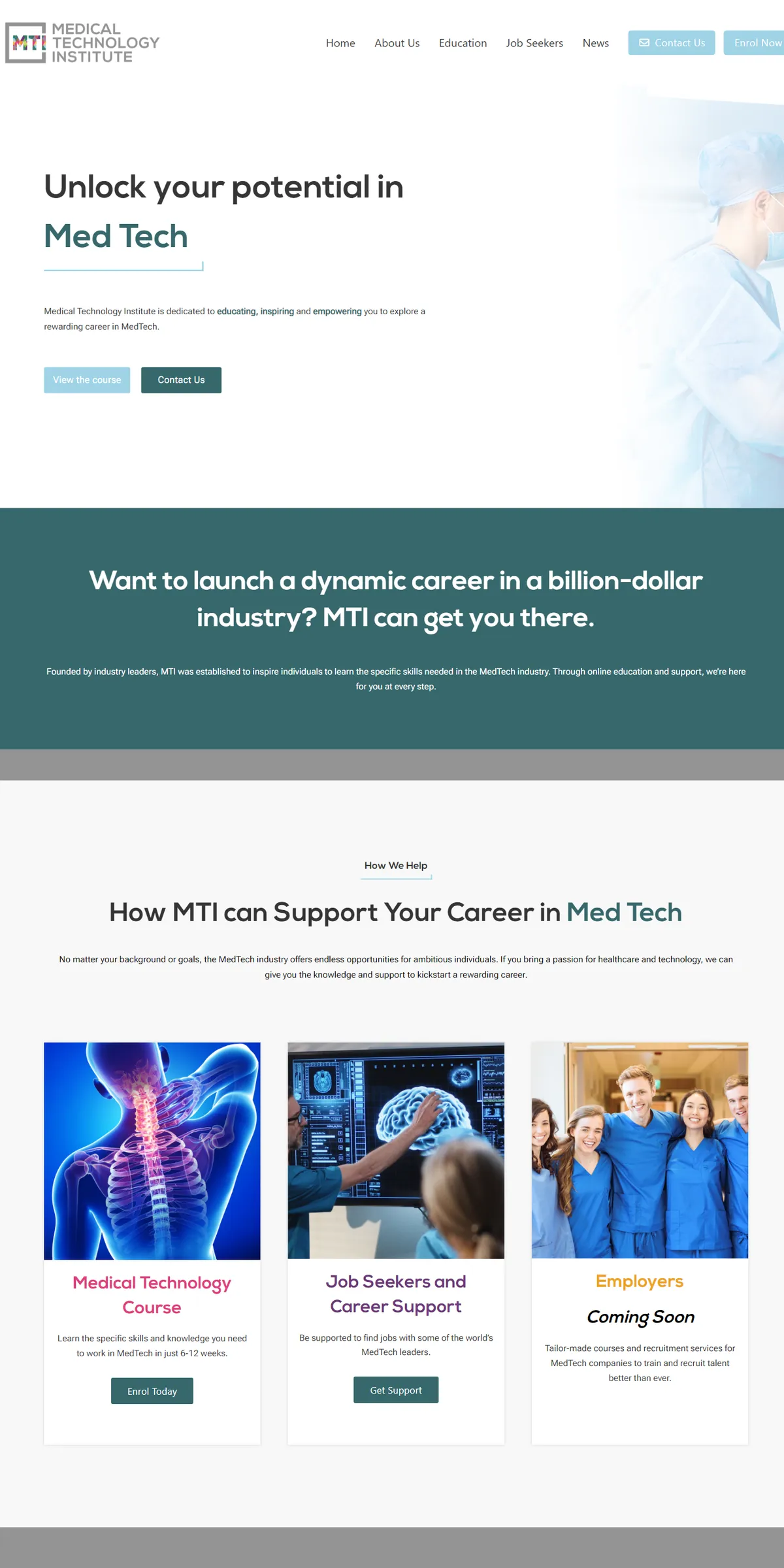 MTI website homepage