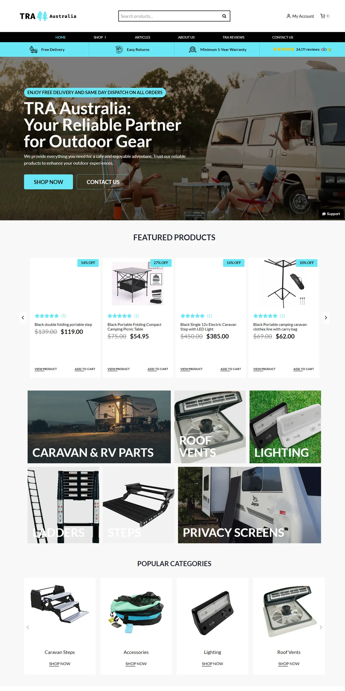 TRA Australia homepage, the WooCommerce store built and managed by Smashed Avo