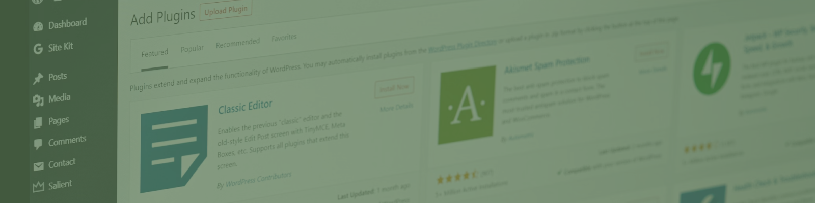 A WordPress plugin page showcasing various options, like the Classic Editor and Akismet Spam Protection, designed with a flair reminiscent of Melbourne Web Design. Buttons enable easy installation and let you explore more details.