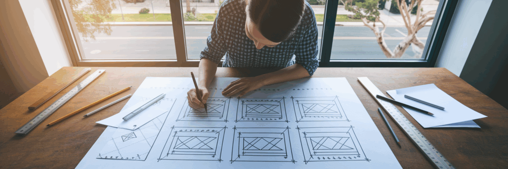 Business owner planning a website layout.