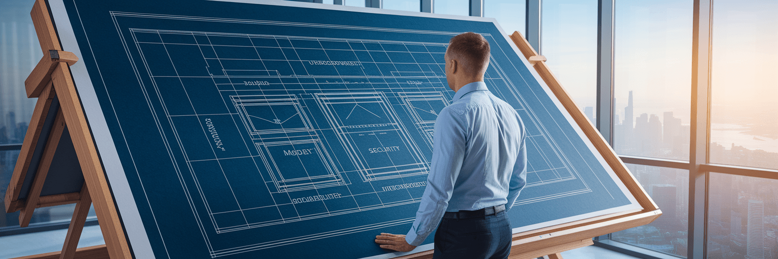 Business owner reviewing website blueprint.