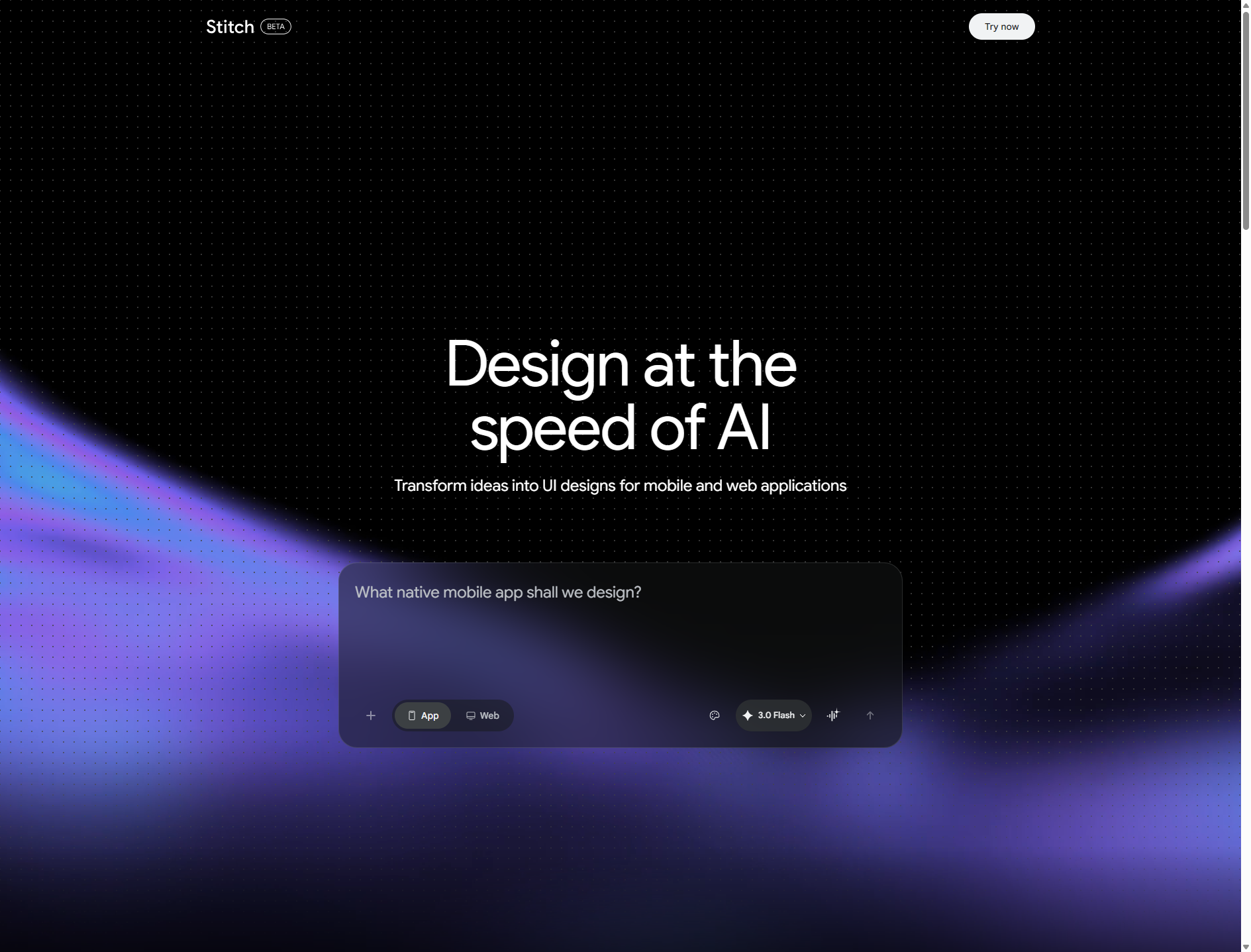 Google Stitch landing page at stitch.withgoogle.com