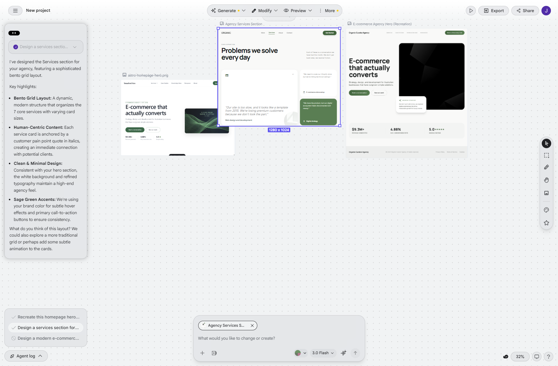 Desktop preview of Google Stitch services section