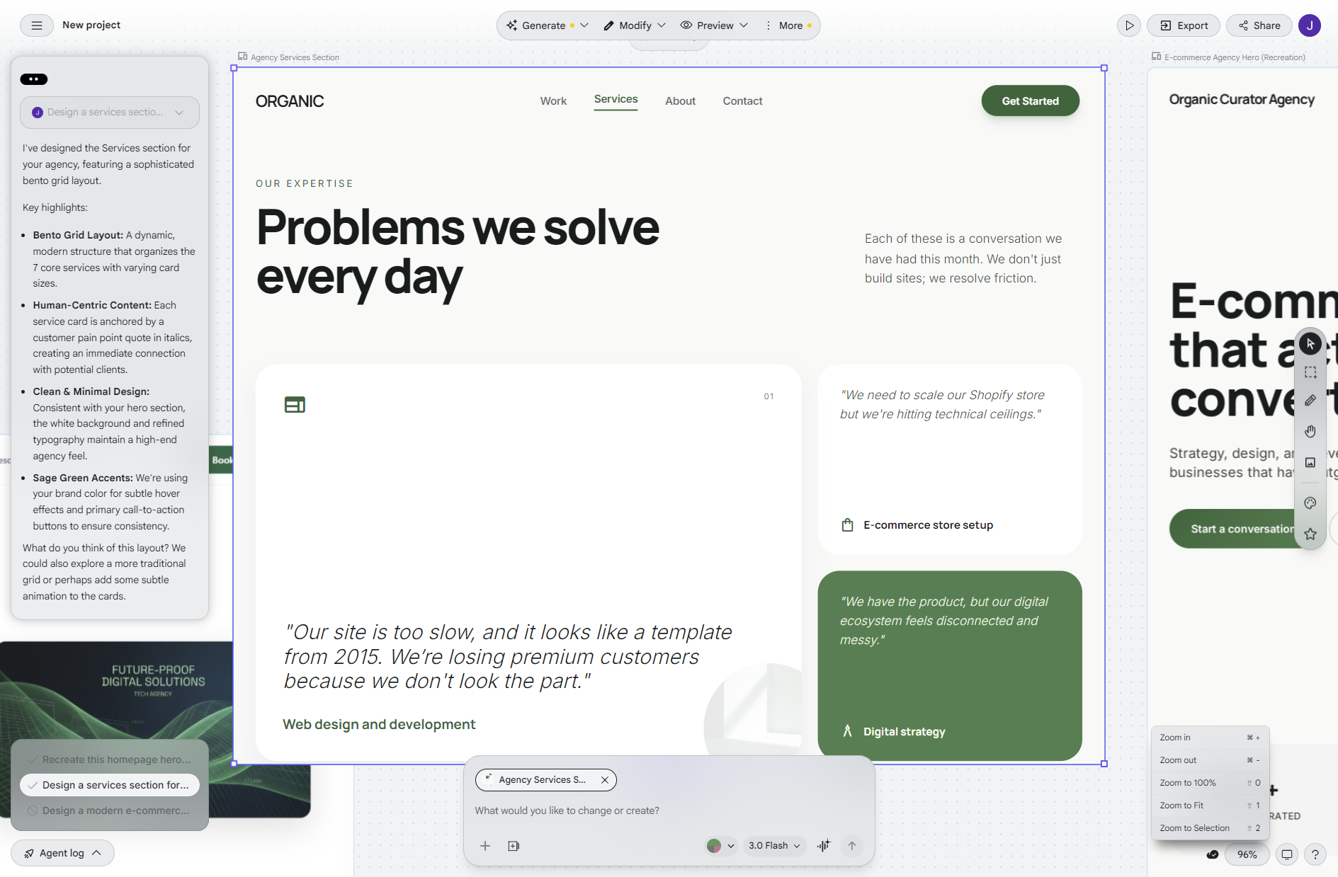 Google Stitch services bento grid generated from text prompt