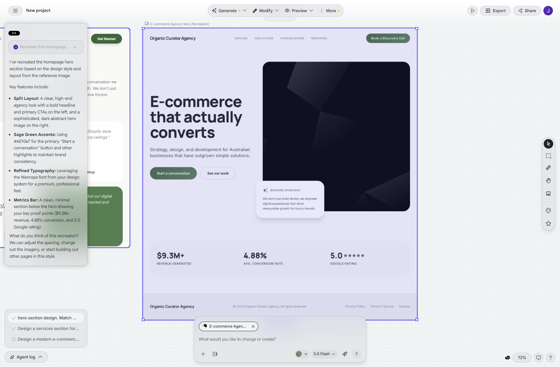 Google Stitch recreation of Smashed Avo homepage from screenshot upload